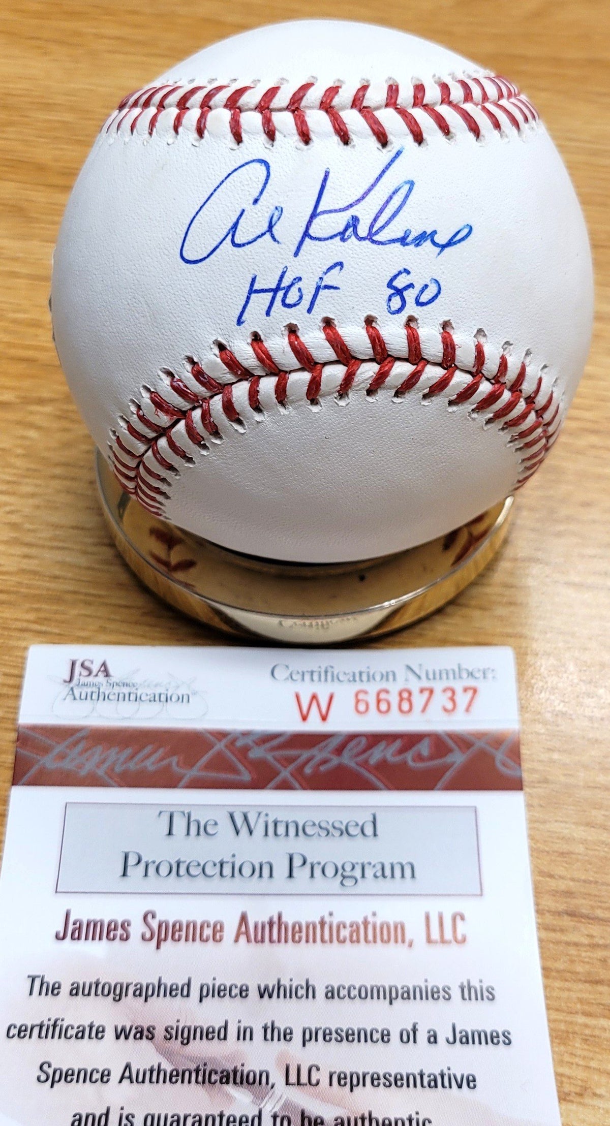 Autographed AL KALINE "HOF 80" Official Major League Baseball JSA Witness