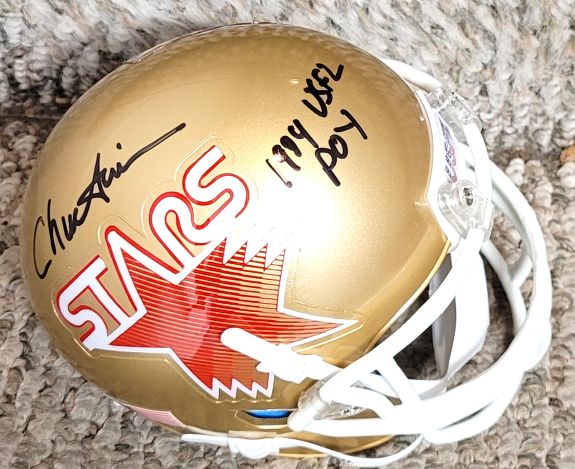 Autographed CHUCK FUSINA "1984 USFL POY" Philadelphia Stars Mini Helmet