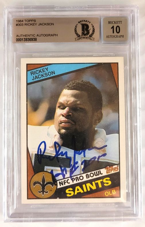 Autographed 1984 Topps Rickey Jackson New Orleans Saints Rookie card #30 BAS Beckett Slabbed-10