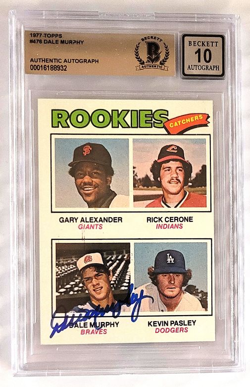 Autographed 1977 Topps Dale Murphy Atlanta Braves card #476 Beckett Slabbed Auto 10