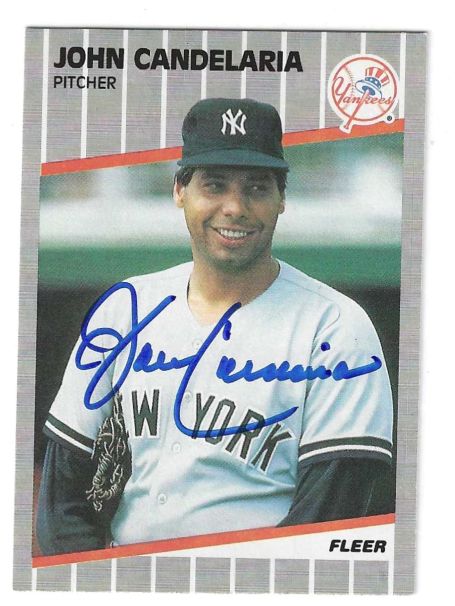 Autographed JOHN CANDELARIA New York Yankees 1989 Fleer Card