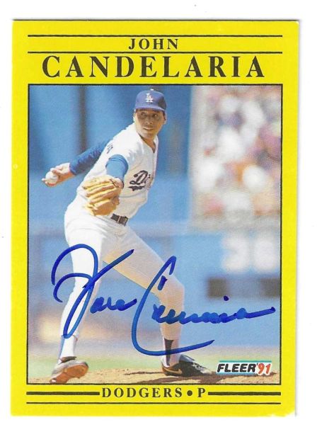 Autographed JOHN CANDELARIA Los Angeles Dodgers 1991 Fleer Card