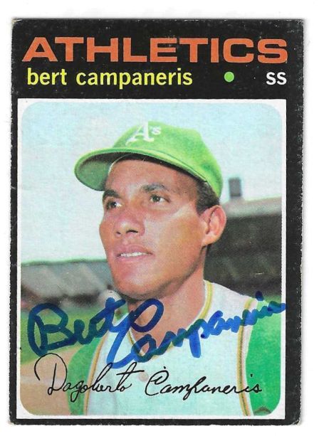 Autographed BERT CAMPANERIS Oakland A's 1971 Topps Card