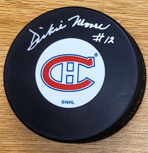 AUTOGRAPHED DICKIE MOORE Montreal Canadiens Hockey Puck