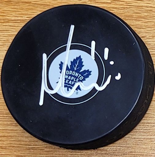 Autographed MAX DOMI Toronto Maple Leafs Hockey Puck
