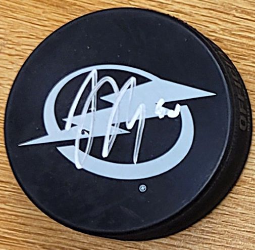 Autographed J.J. MOSER Tampa Bay Lightning Hockey Puck