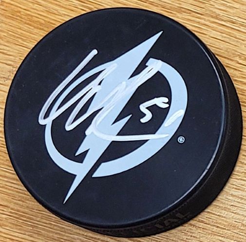 Autographed CHARLE-EDOUARD D'ASTOUS Tampa Bay Lightning Hockey Puck