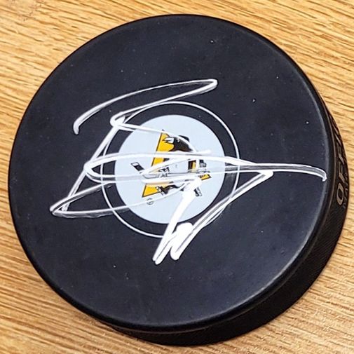 Autographed BOB BOUGHNER Pittsburgh Penguins Hockey Puck