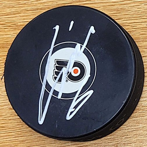 AUTOGRAPHED LINUS HOGBERG Philadelphia Flyers Hockey Puck