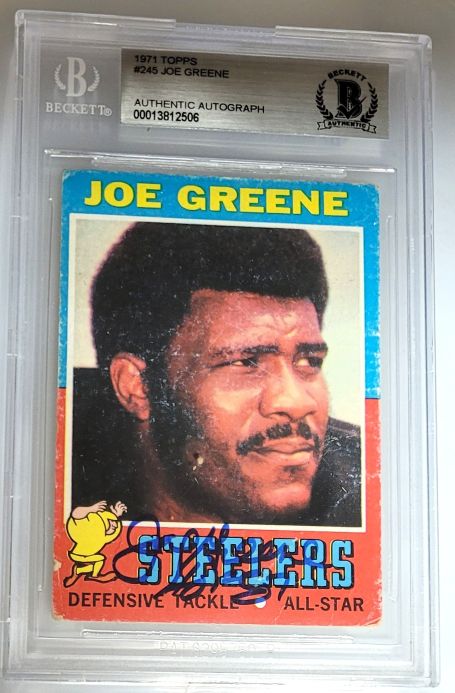 Autographed JOE GREENE Pittsburgh Steelers 1971 Topps Rookie card #245 BAS Beckett Slabbed