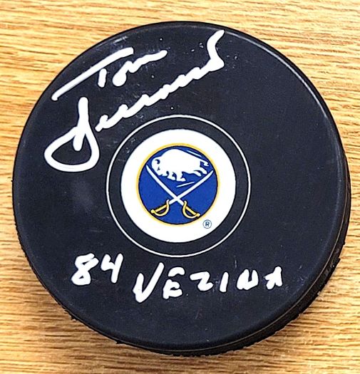 Autographed  TOM BARRASSO "84 Vezina" Buffalo Sabres Hockey Puck