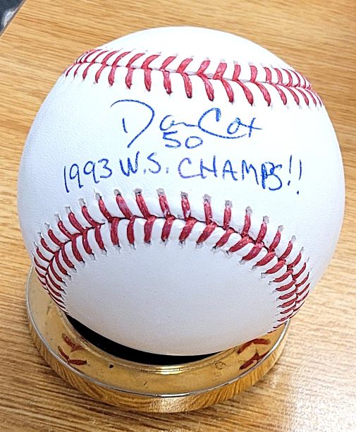 Autographed DANNY COX "1993 WS Champs" Official Major League Baseball