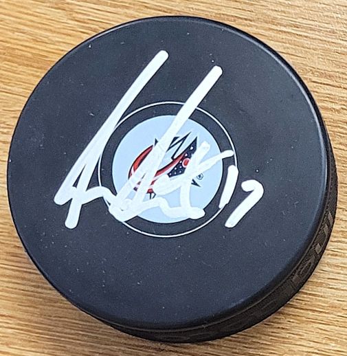 Autographed MASON MARCHMENT Columbus Blue Jackets Hockey Puck