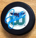 Autographed PIERRE LAROUCHE Hartford Whalers Hockey Puck