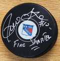 Autographed PIERRE LAROUCHE "Fire Starter" New York Rangers Hockey Puck