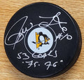 Autographed PIERRE LAROUCHE "53 Goals 75-76" Pittsburgh Penguins Hockey Puck