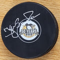 Autographed KJELL SAMUELSSON Pittsburgh Penguins 50th Anniversary Hockey Puck