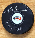 Autographed  TOM BARRASSO "HOF 23" Carolina Hurricanes Hockey Puck