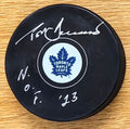 Autographed  TOM BARRASSO "HOF 23" Toronto Maple Leafs Hockey Puck