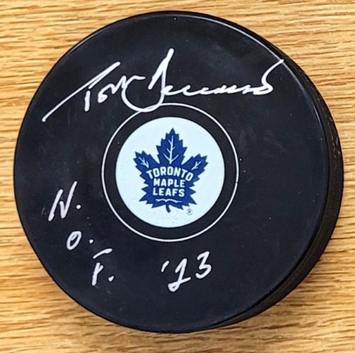 Autographed  TOM BARRASSO "HOF 23" Toronto Maple Leafs Hockey Puck