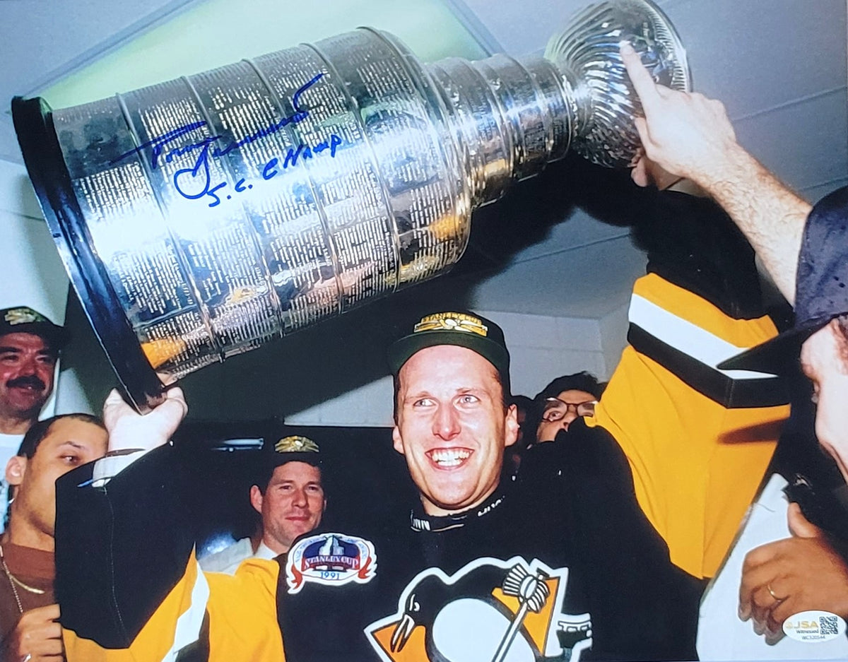 Autographed Tom Barrasso "SC Champ" Pittsburgh Penguins 11x14 photo JSA