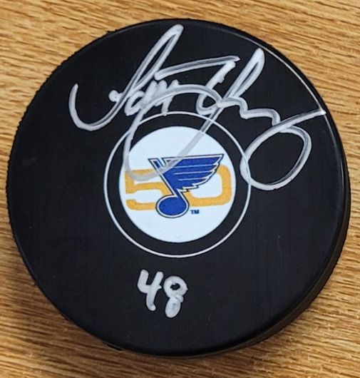 Autographed SCOTT YOUNG St. Louis Blues 50th Anniversary Hockey Puck