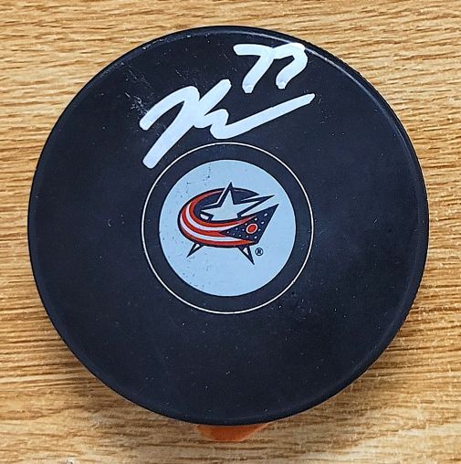 Autographed JET GREAVES Columbus Blue Jackets Hockey Puck