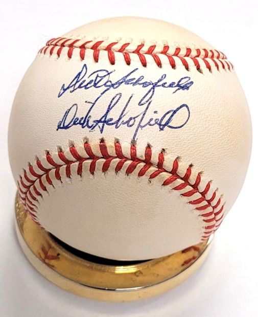 Autographed DICK SCHOFIELD SR. AND JR. Official National League Baseball