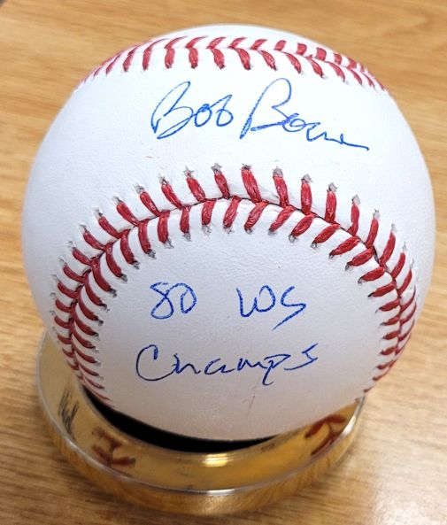 Autographed Bob Boone "80 WS Champs" Rawlings Official Major League Baseball