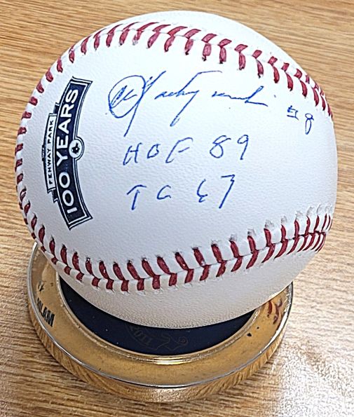 Autographed Carl Yastrzemski  "HOF 89, TC 67" Official Fenway 100th Major League Baseball