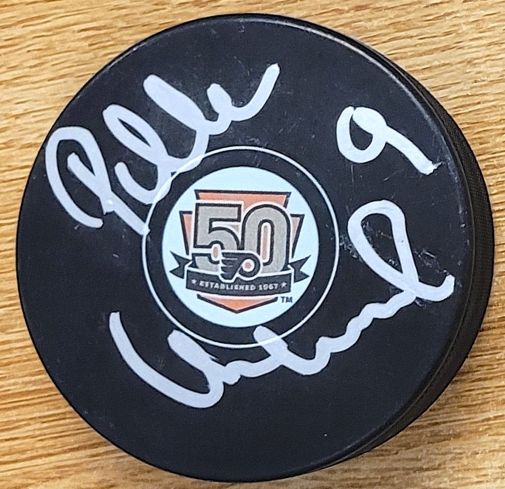 Autographed PELLE EKLUND Philadelphia Flyers 50th Anniversary Hockey Puck
