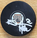 Autographed DERIAN HATCHER Philadelphia Flyers 50th Anniversary Hockey Puck