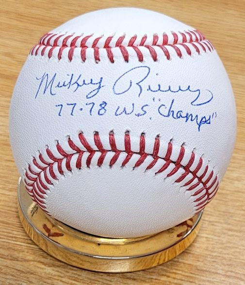 Autographed MICKEY RIVERS "77-78 WS Champs" Official Major League Baseball