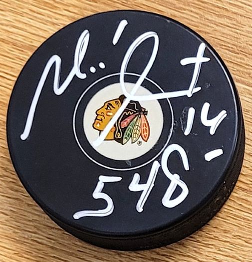 Autographed MICHEL GOULET "548" Chicago Blackhawks Hockey Puck
