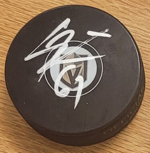 Autographed MARK STONE Vegas Golden Knights Hockey Puck