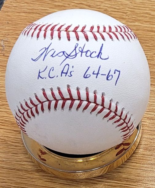 Autographed WES STOCK "KC A's 64-67" Official Major League Baseball