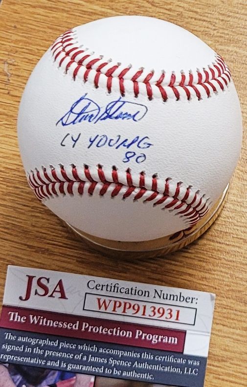 Autographed STEVE STONE "CY YOUNG 80" Official Major League Baseball JSA