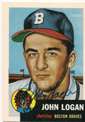 Autographed JOHNNY LOGAN 1953 Topps REPRINT Card