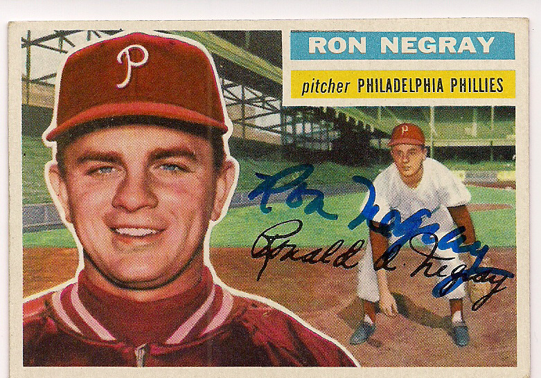 Autographed 1956 Topps RON NEGRAY Philadelphia Phillies Card