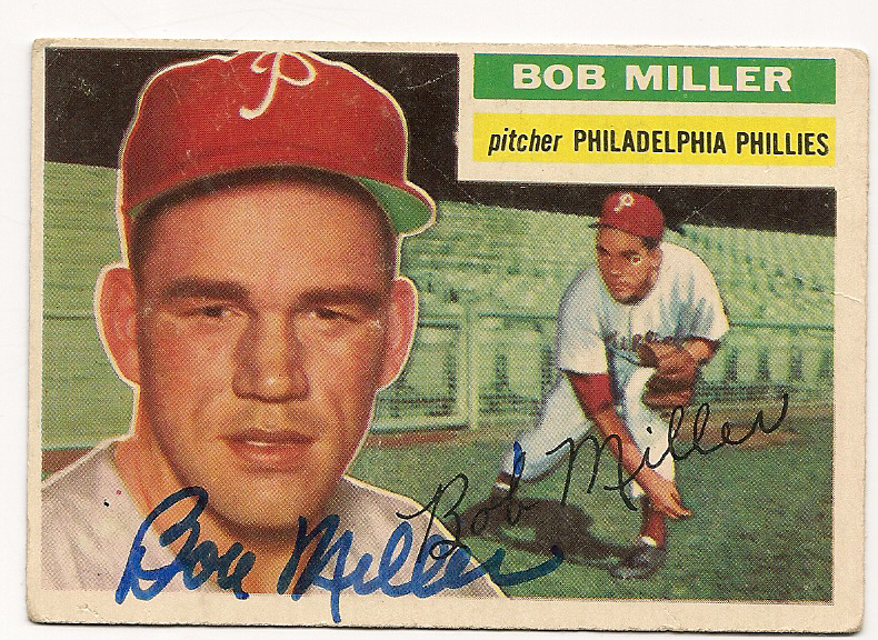 Autographed 1956 Topps BOB MILLER Philadelphia Phillies Card