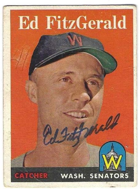 Autographed ED FITZGERALD Washington Senators 1958 Topps Card