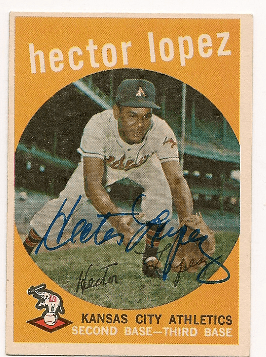 Autographed 1959 HECTOR LOPEZ Topps Card