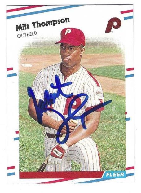 Autographed MILT THOMPSON Philadelphia Phillies 1988 Fleer Card