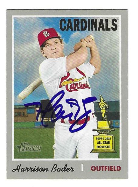 Autographed HARRISON BADER St. Louis Cardinals 2019 Topps Heritage Card