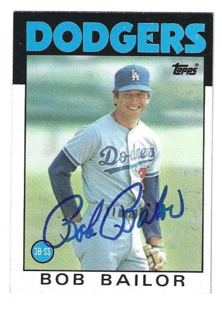 Autographed BOB BAILOR Los Angeles Dodgers 1986 Topps Card