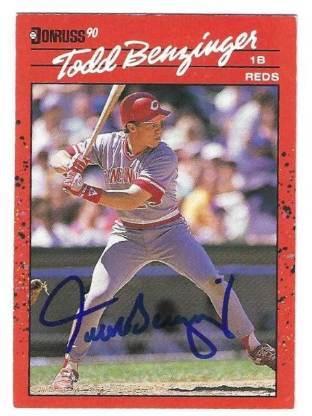 Autographed TODD BENZINGER Cincinnati Reds 1990 Donruss Card