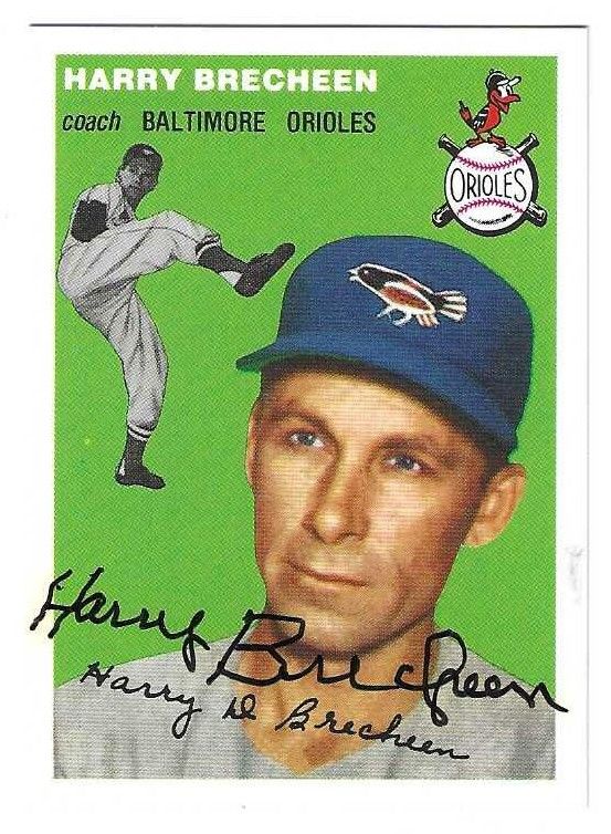 Autographed HARRY BRECHEEN Baltimore Orioles 1954 Topps Archives Card
