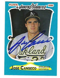 Autographed JOSE CANSECO Oakland A's 1990 Fleer Award Winners Card