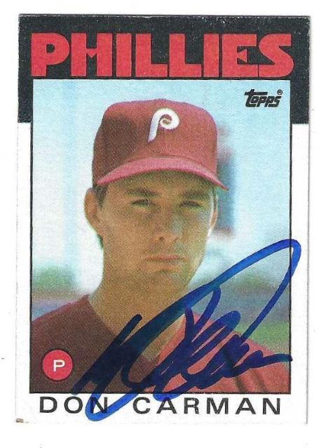 Autographed DON CARMAN Philadelphia Phillies 1986 Topps Card