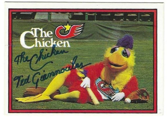 Autographed TED GIANNOULOS THE CHICKEN San Diego Padres 1982 Donruss Card